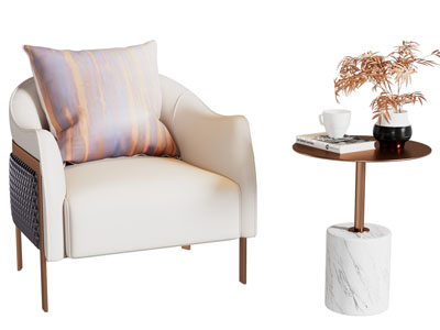 现代单人沙发 边几