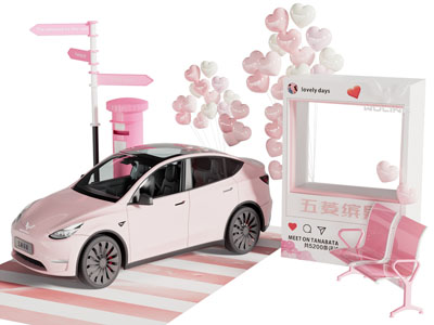 现代汽车展厅展览 美陈 摆件组合