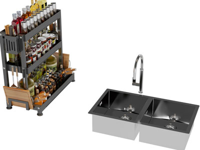 现代调味瓶 洗菜盆 厨具组合