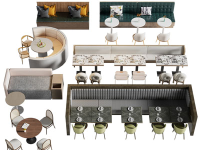 现代饭店卡座餐桌椅组合