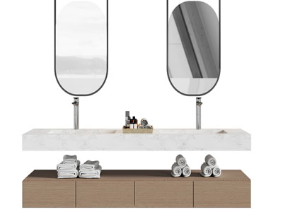 现代双盆洗手台 镜子 浴室柜