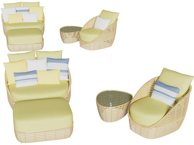 现代藤编单人沙发 脚踏