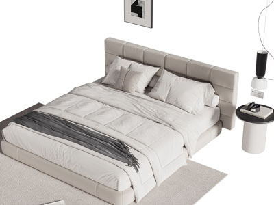 现代布艺双人床 床头几