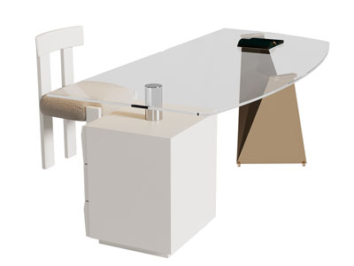 现代玻璃书桌椅组合3d模型 现代玻璃书桌椅组合