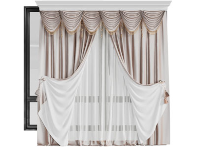 欧式窗帘窗纱3d模型 欧式窗帘窗纱