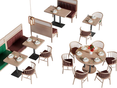 现代餐厅卡座餐桌椅组合