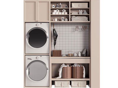 现代阳台洗衣机收纳柜