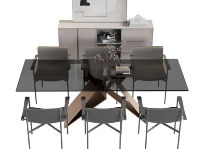 现代玻璃餐桌椅组合 边柜