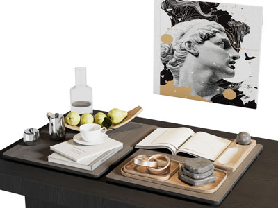 现代桌面书本 茶具杯子 饰品摆件组合