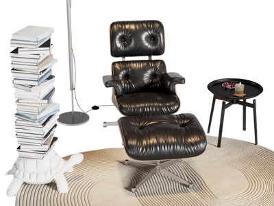 现代休闲椅子 脚踏 边几