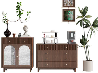 现代中古风玄关柜 餐边柜3d模型 现代中古风玄关柜 餐边柜