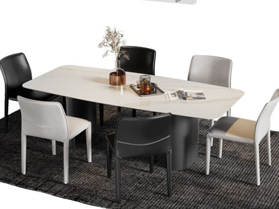 现代长方形餐桌椅组合