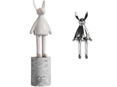 现代陶瓷兔子雕塑雕刻摆件组合