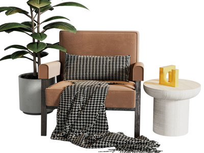 现代单人沙发 边几