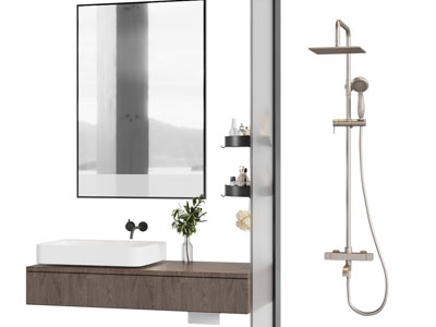 现代洗手台 镜子 淋浴花洒