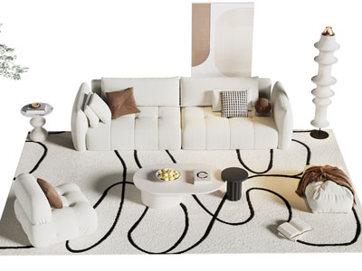 现代奶油风多人 懒人沙发和茶几组合