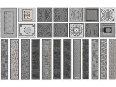 新中式浮雕地面拼花 铺石路3d模型 新中式浮雕地面拼花 铺石路