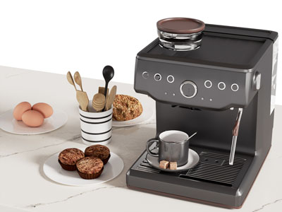 现代咖啡机 甜点 鸡蛋 水果食物