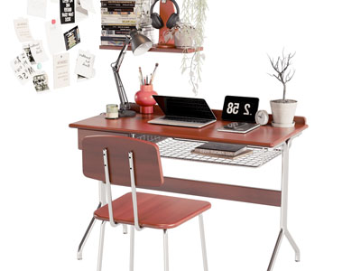 现代中古风书桌椅组合3d模型 现代中古风书桌椅组合