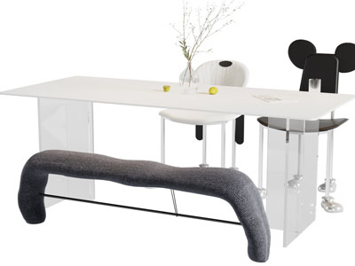 现代长方形餐桌椅组合