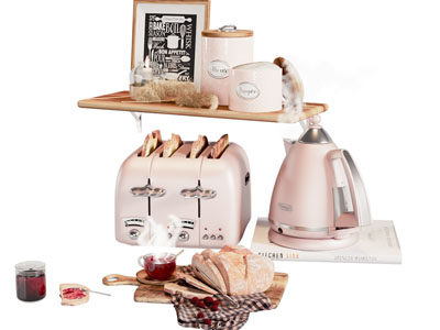 现代吐司机 热水壶 面包 水果食物 摆件