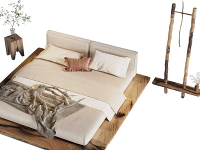 侘寂风双人床 床头几