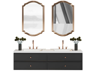 法式双盆洗手台 镜子 浴室柜