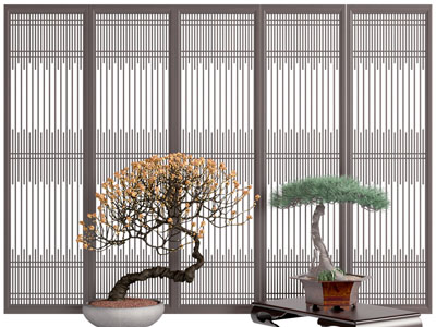 新中式屏风 盆景盆栽3d模型 新中式屏风 盆景盆栽