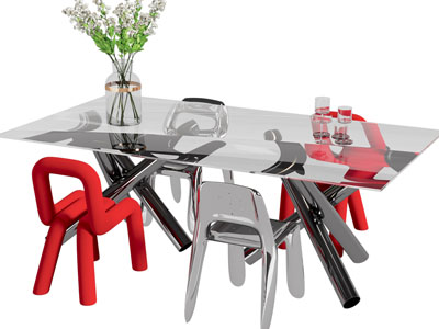 现代玻璃餐桌椅组合