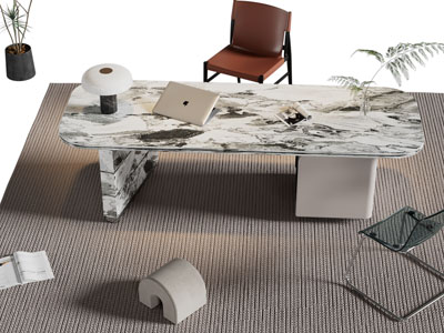 现代大理石书桌椅组合3d模型 现代大理石书桌椅组合