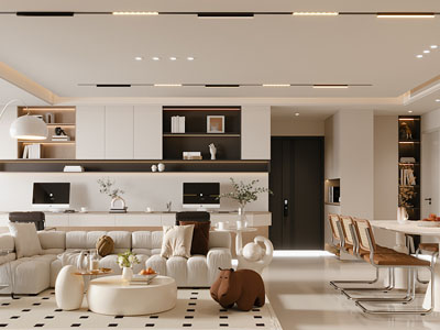 现代奶油风客厅餐厅