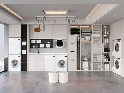现代洗衣房 家政房 洗衣机收纳储物柜