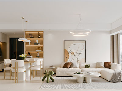 现代奶油风客厅餐厅