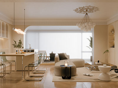 现代奶油风客厅餐厅