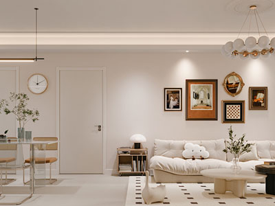 现代奶油风客厅餐厅