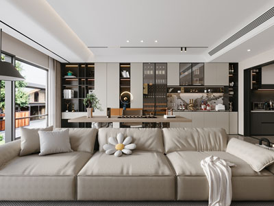 现代客厅餐厅3d模型 现代客厅餐厅