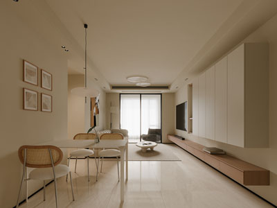 现代奶油风客厅餐厅3d模型 现代奶油风客厅餐厅