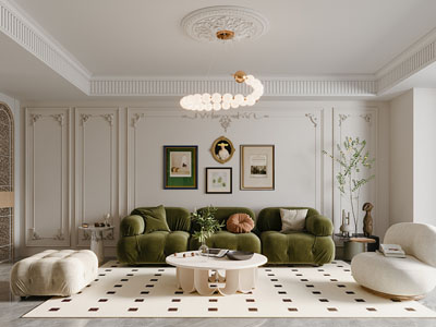 法式轻奢客厅3d模型 法式轻奢客厅