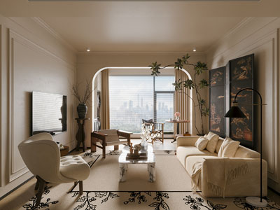 侘寂风客厅3d模型 侘寂风客厅