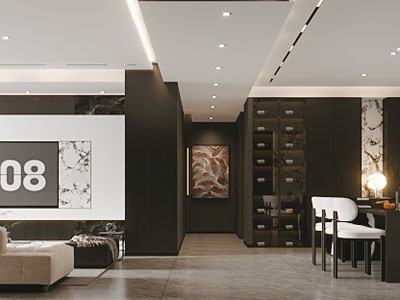 现代客厅餐厅 过道3d模型 现代客厅餐厅 过道