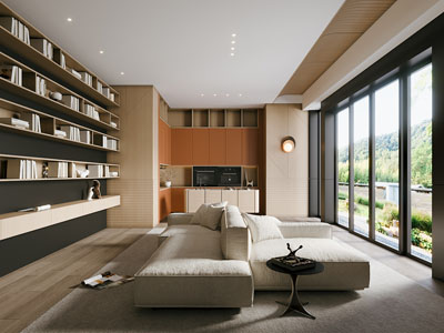 现代客厅厨房3d模型 现代客厅厨房