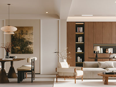 侘寂风中古风客厅餐厅3d模型 侘寂风中古风客厅餐厅