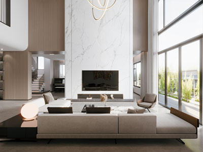 现代别墅挑高客厅3d模型 现代别墅挑高客厅