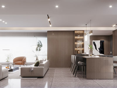 现代客厅餐厅3d模型 现代客厅餐厅