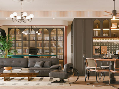 法式中古客厅餐厅3d模型 法式中古客厅餐厅