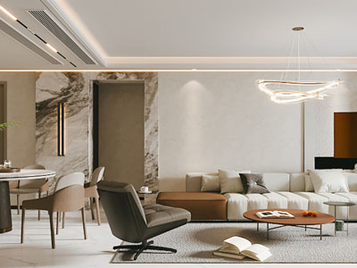 现代客厅餐厅3d模型 现代客厅餐厅