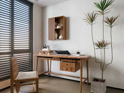 现代中古风书桌椅组合3d模型 现代中古风书桌椅组合