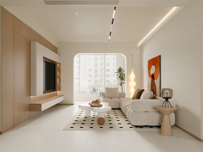 现代奶油风客厅3d模型 现代奶油风客厅