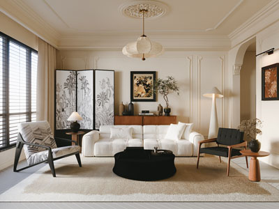 现代奶油风客厅3d模型 现代奶油风客厅