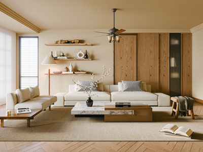 现代中古风客厅3d模型 现代中古风客厅